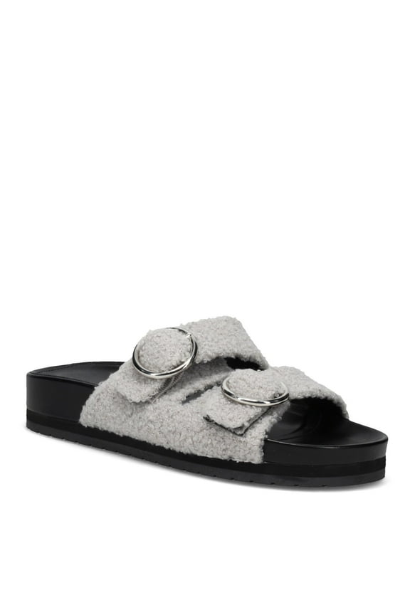 Womens Gray Double Strap Buckle Accent Keena Round Toe Slip On Slide Sandals 7.5 M
