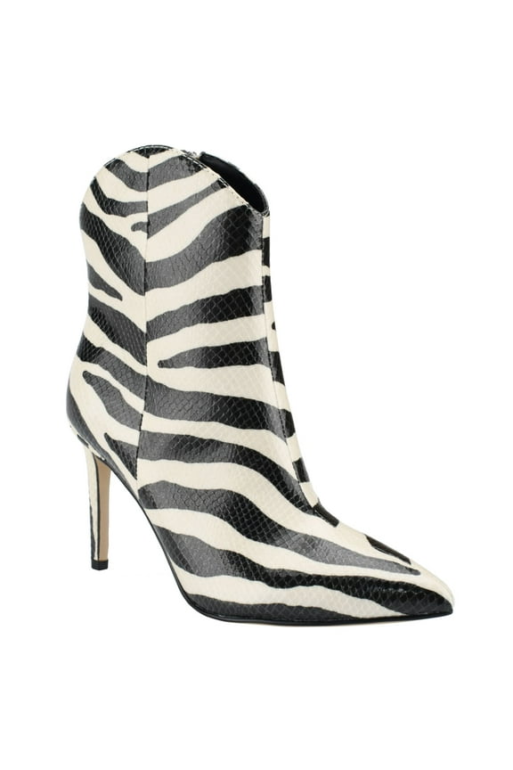 Womens Ivory Animal Print Embossed Padded Revati Pointed Toe Stiletto Zip-Up Booties 6.5 M