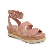 MARC FISHER Womens Pink 1 Platform Padded Cork-Like Jute Detailing Scalloped Ankle Strap Fayme Round Toe Wedge Buckle Leather Slingback Sandal 9.5 M