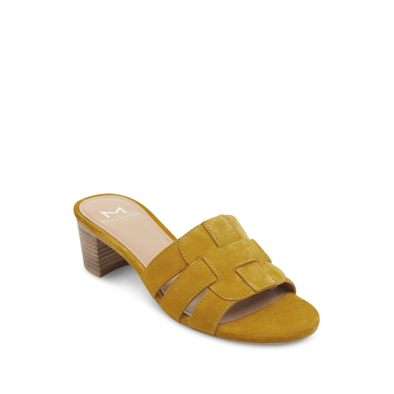 MARC FISHER Womens Yellow Woven Cushioned Debora Round Toe Stacked Heel Slip On Slide Sandals Shoes 6 M