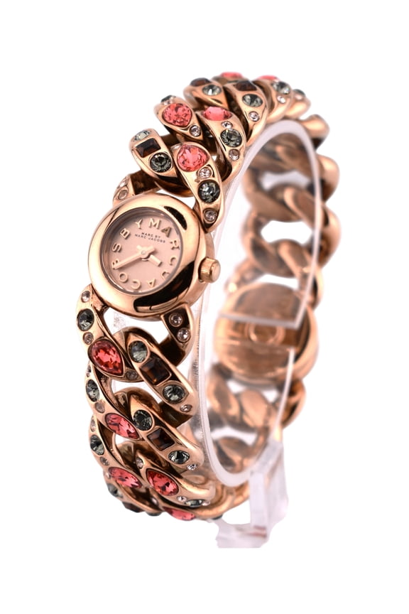KATIE ROSE GOLD TONE BEJEWELED CRYSTAL CHAIN LINK WATCH MBM3145 $275.00