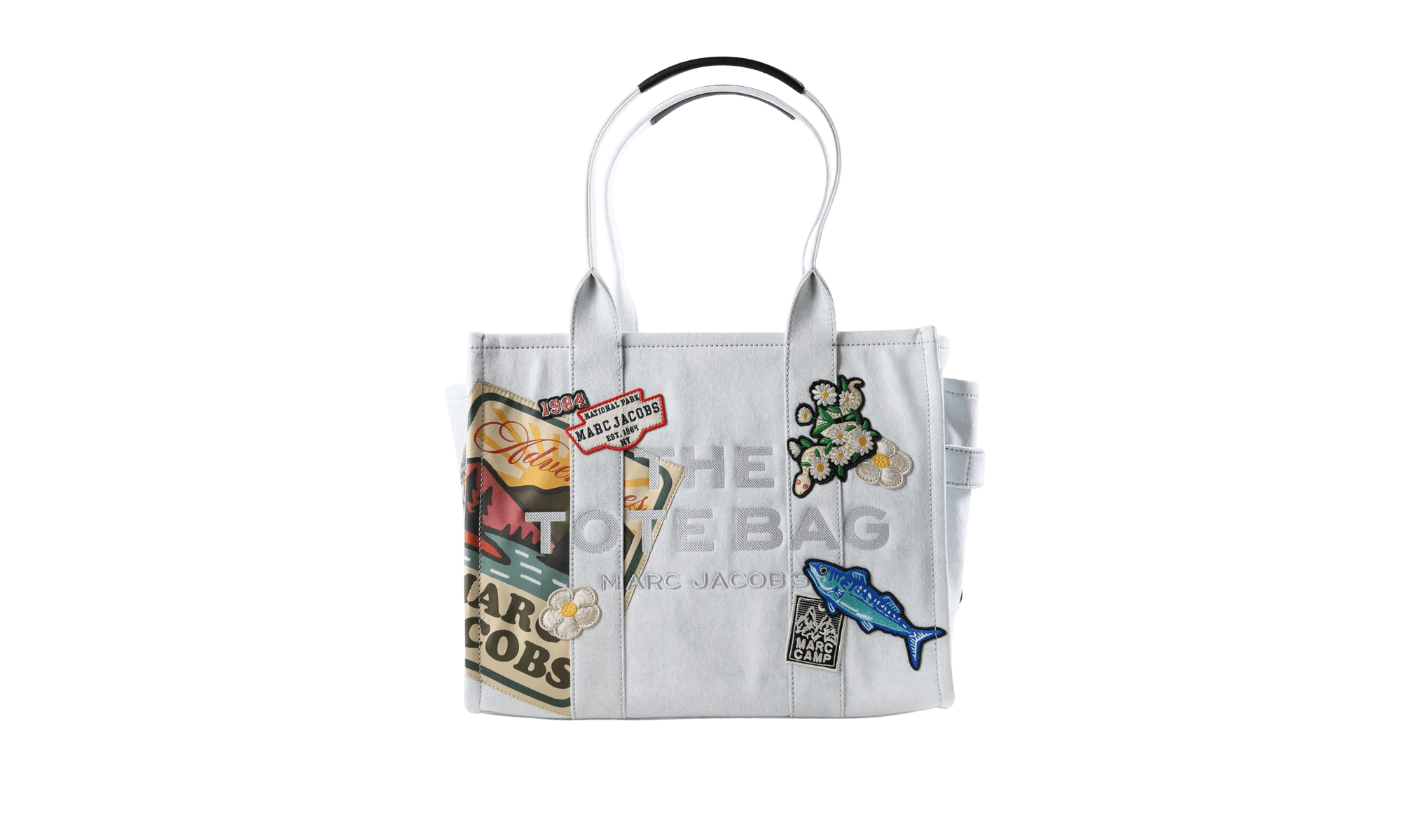 MARC JACOBS UNISEX The Large Tote Camp Patchwork Denim Tote Bag