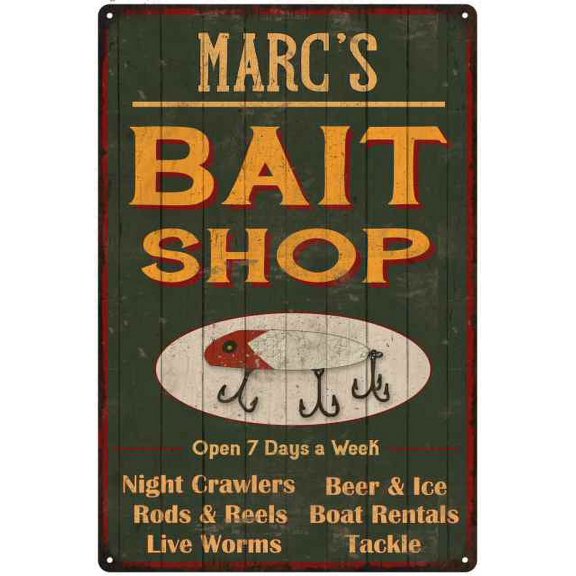 MARC'S Green Bait Shop Man Cave 8 x 12 Matte Finish Metal 108120027204