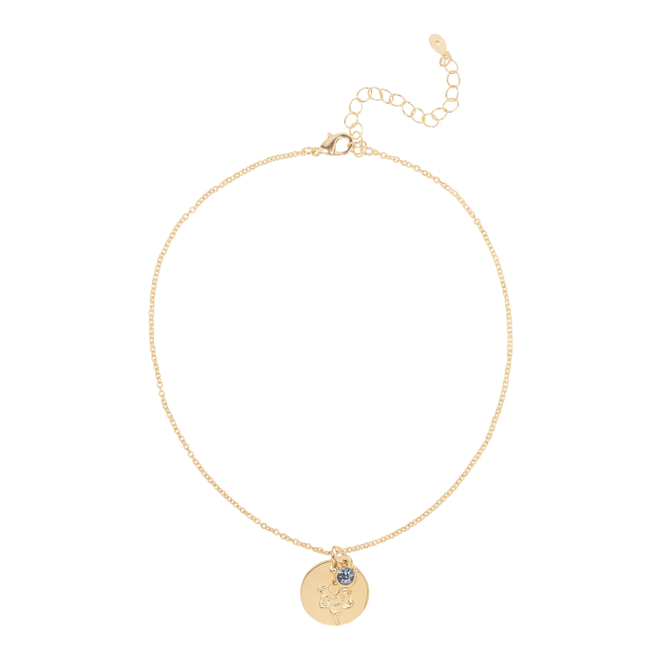 Time and Tru Women’s March Birthstone Necklace, Gold Tone Chain with Light Azure Stone & Daffodil Flower