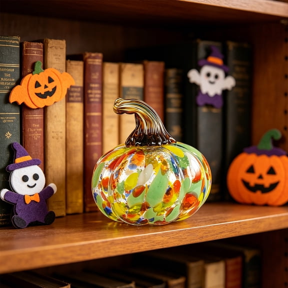 MARCHROSE Multicolor Art Glass Pumpkin Decor 3.46x3.54in, Autumn Home Desk Decor Handcrafted Glass Ornament