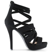 MARCO REPUBLIC Dubai Women's Open Toe High Heel Sandals Platform Shoes Stiletto Heels, Black, Sizes 5-11