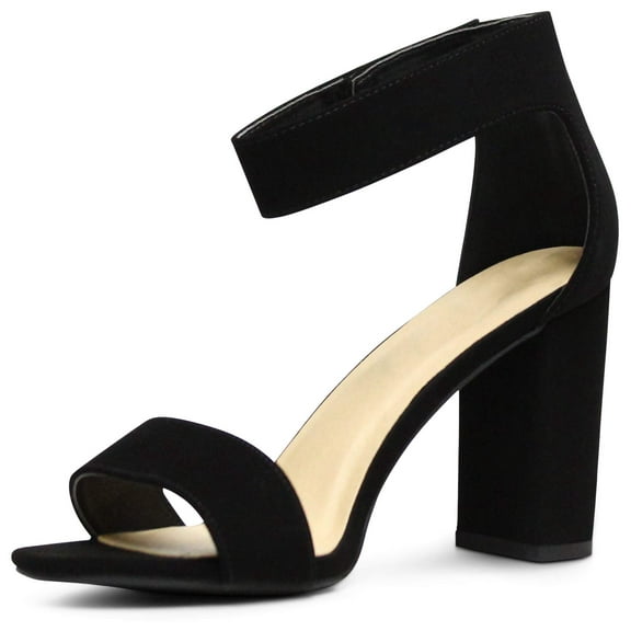 MARCO REPUBLIC Edmonton Women's Open Toe Wide-Fit Chunky Block Heel Low Platform Mid Heels Sandals, Black, Sizes 5-11