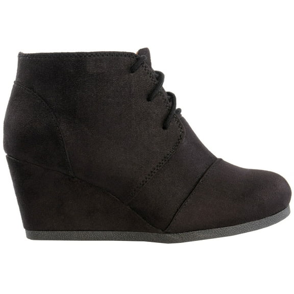 MARCO REPUBLIC Galaxy Women's Ankle Boots Almond Toe Lace Up Front Mid Heels Wedge Booties for Women, Black, Sizes 5-11
