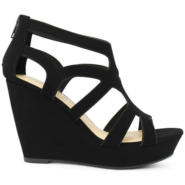 MARCO REPUBLIC Peru Women's Open Toe Wedge Heels Platform High Heel Sandals, Black, Sizes 5-11