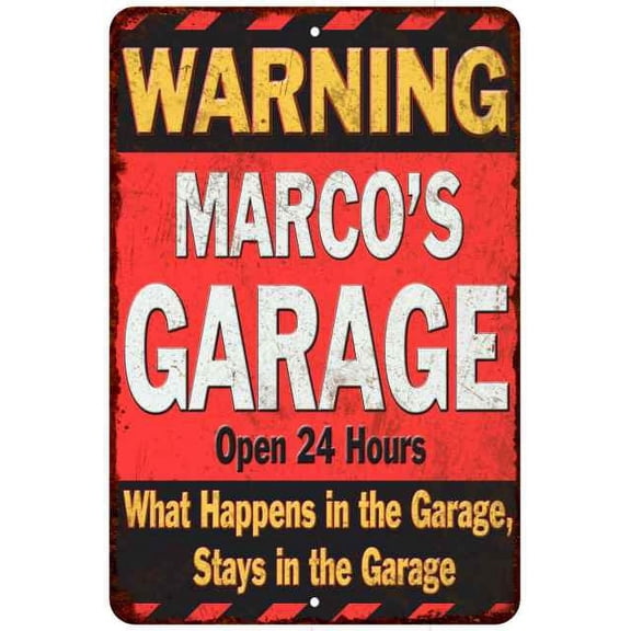 MARCO'S Garage Warning Man Cave Wall Decor 12x18 Metal Sign 112180030366