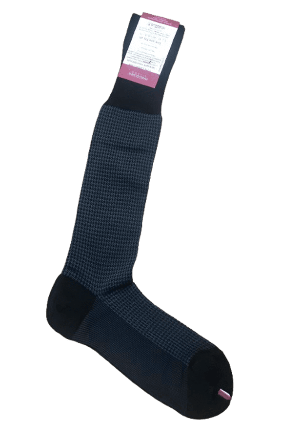 JACQUARD Houndstooth Pima Cotton Lisle Socks, Made in Italy MENS BLACK GREY