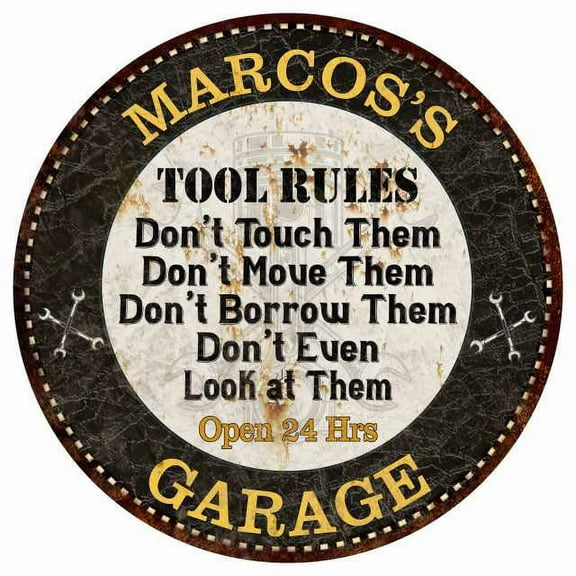 MARCOS'S Garage Rules 14" Round Metal Sign Garage Bar Wall Decor 100140013320