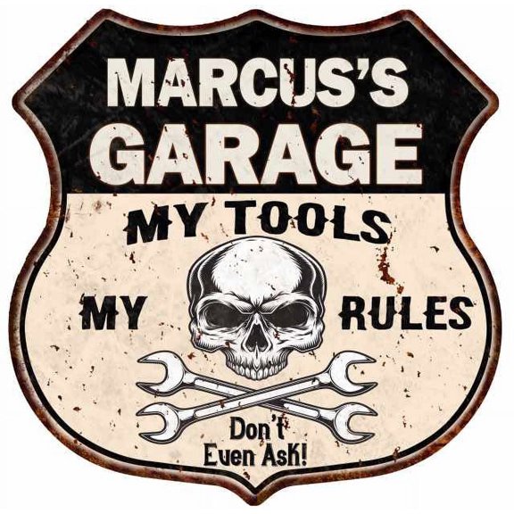 MARCUS'S Garage My Tools My Rules Skull 12x12 Metal Sign 211110025149