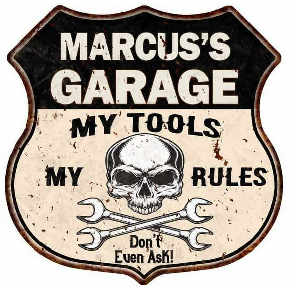 MARCUS'S Garage My Tools My Rules Skull 12x12 Metal Sign 211110025149