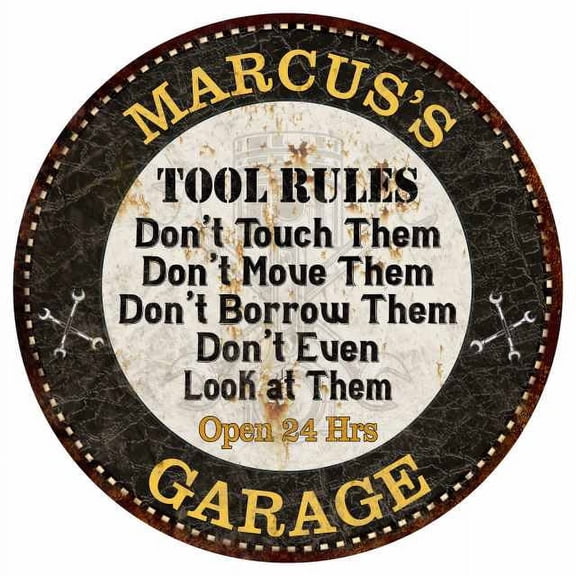 MARCUS'S Garage Rules 12" Round Metal Sign Garage Bar Wall Dcor 200120013321