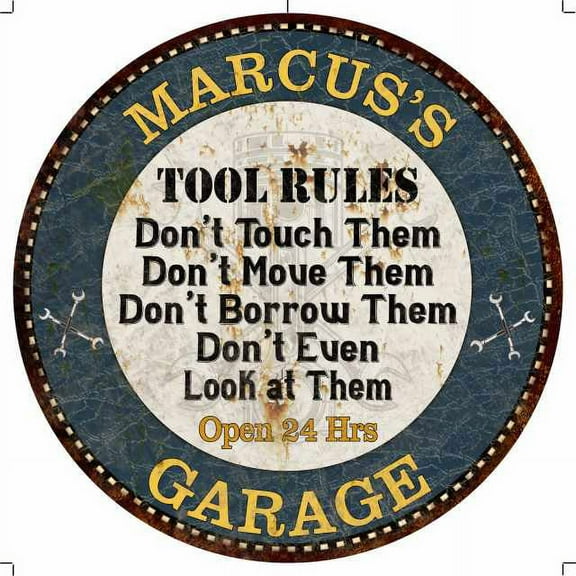 MARCUS'S Garage Rules 14" Round Metal Sign Garage Wall Decor 100140015321