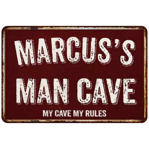 MARCUS'S Man Cave Red Grunge Gift Sign Metal 12x18 Decor 208120003320