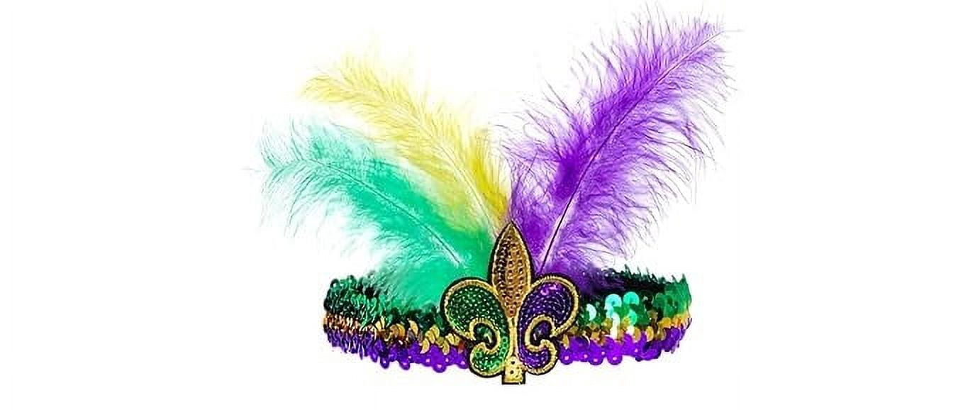 Mardi Gras Haarband Mit Glitzer & Maske – Lilafarben-grün-gold, Mit Fleur De Lis & Krone, Für Karneval