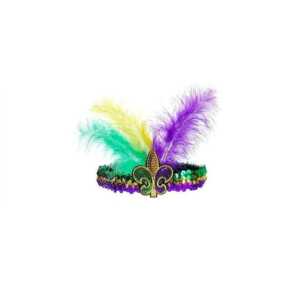 MARDI GRAS FEATHER Elastic Sequin Headband Fleur De Lis Sequin Headband New OrleansFleur De Lis Sequin Headband New Orleans
