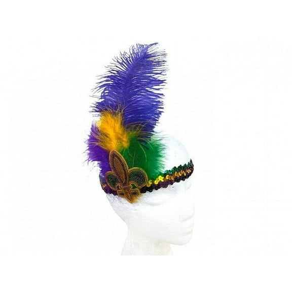 MARDI GRAS FEATHER Elastic Sequin Headband Fleur De Lis Sequin Headband New Orleans