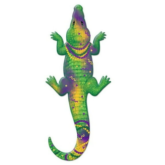 MARDI GRAS METAL alligator SHAPE SIGN wreath decoration Crawfish boil decor Mardi Gras beads purple green gold