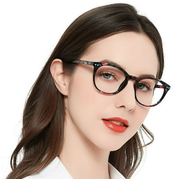 MARE AZZURO 1.0 Reading Glasses Women Trendy Round Readers 100 125 150 175 200 225 250 275 300 350 400 500 600 (Black Floral, 1.00) with Spring Hinge, Composite Lens