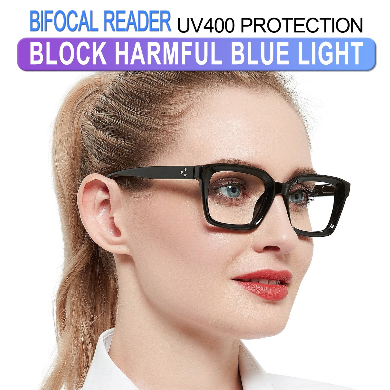 MARE AZZURO Bifocal Reading Glasses Women Blue Light Blocking Readers 1.0 1.25 1.5 1.75 2.0 2.25 2.5 2.75 3.0 3.5 (Black, 1.75) UV400 Protection with Spring Hinge, Polycarbonate Lens