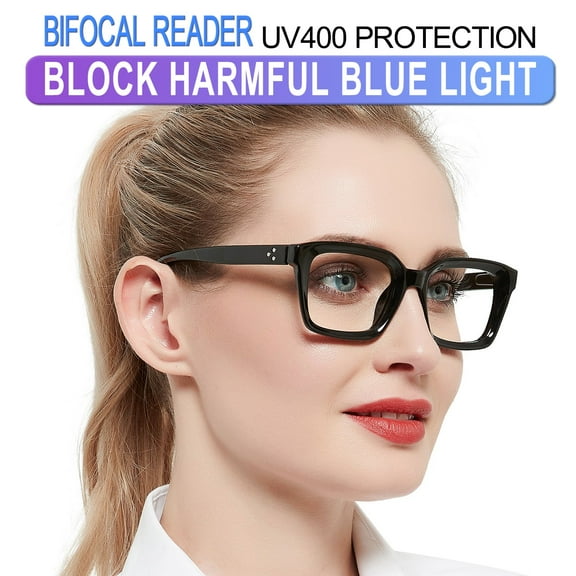 MARE AZZURO Bifocal Reading Glasses Women Blue Light Blocking Readers 1.0 1.25 1.5 1.75 2.0 2.25 2.5 2.75 3.0 3.5 (Black, 2.50) UV400 Protection with Spring Hinge, Polycarbonate Lens