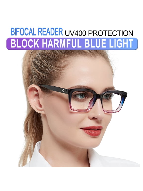 Bifocal Reading Glasses Women Blue Light Blocking Readers 1.0 1.25 1.5 1.75 2.0 2.25 2.5 2.75 3.0 3.5 (Purple, 2.50) UV400 Protection with Spring Hinge, Polycarbonate Lens
