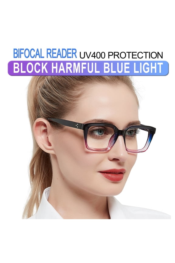 Bifocal Reading Glasses Women Blue Light Blocking Readers 1.0 1.25 1.5 1.75 2.0 2.25 2.5 2.75 3.0 3.5 (Purple, 3.00) UV400 Protection with Spring Hinge, Polycarbonate Lens