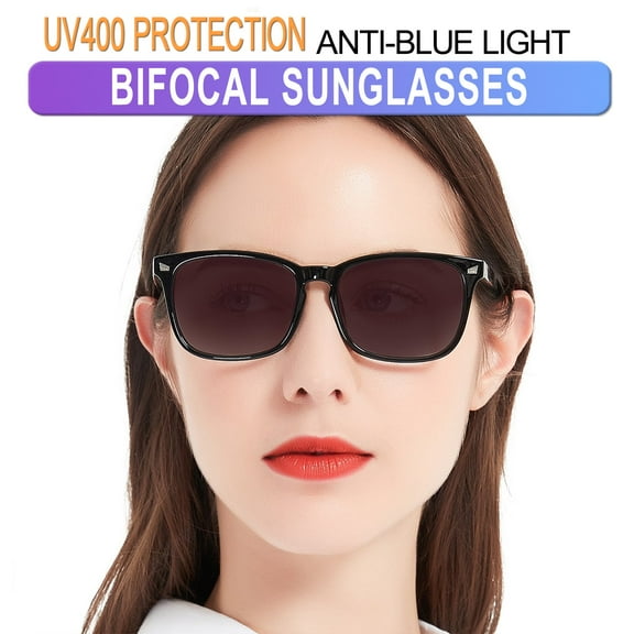 MARE AZZURO Bifocal Reading Sunglasses Women Trendy Square Outdoor Readers 0.0 1.0 1.5 2.0 2.5 3.0 3.5 4.0 (Black, 1.00)