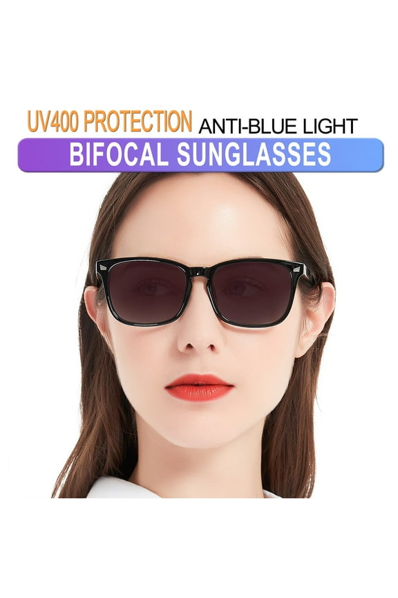 Bifocal Reading Sunglasses Women Trendy Square Outdoor Readers 0.0 1.0 1.5 2.0 2.5 3.0 3.5 4.0 (Black, 1.00)