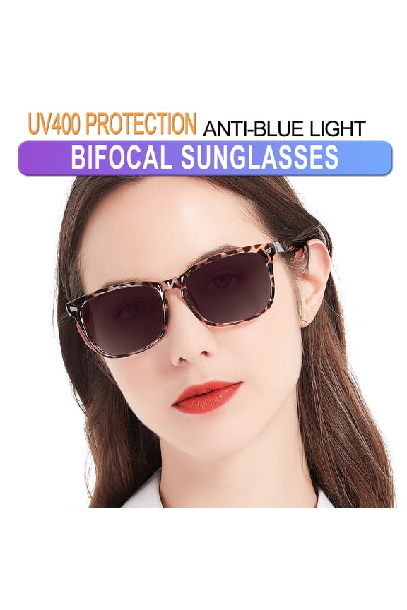 Bifocal Reading Sunglasses Women Trendy Square Outdoor Readers 0.0 1.0 1.5 2.0 2.5 3.0 3.5 4.0 (Leopard, 1.50)