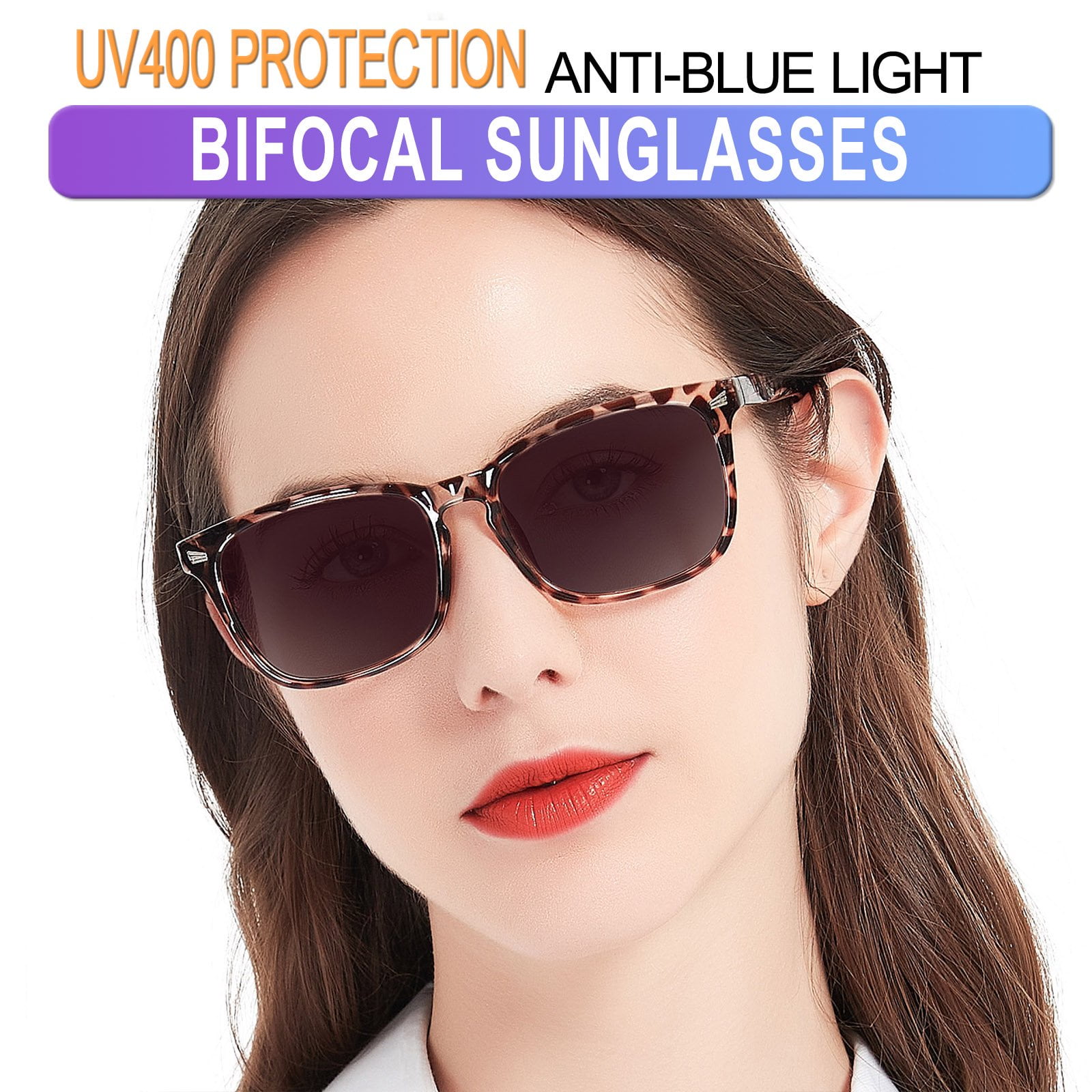 MARE AZZURO Bifocal Reading Sunglasses Women Trendy Square Outdoor Readers 0.0 1.0 1.5 2.0 2.5 3.0 3.5 4.0 (Leopard, 2.00)