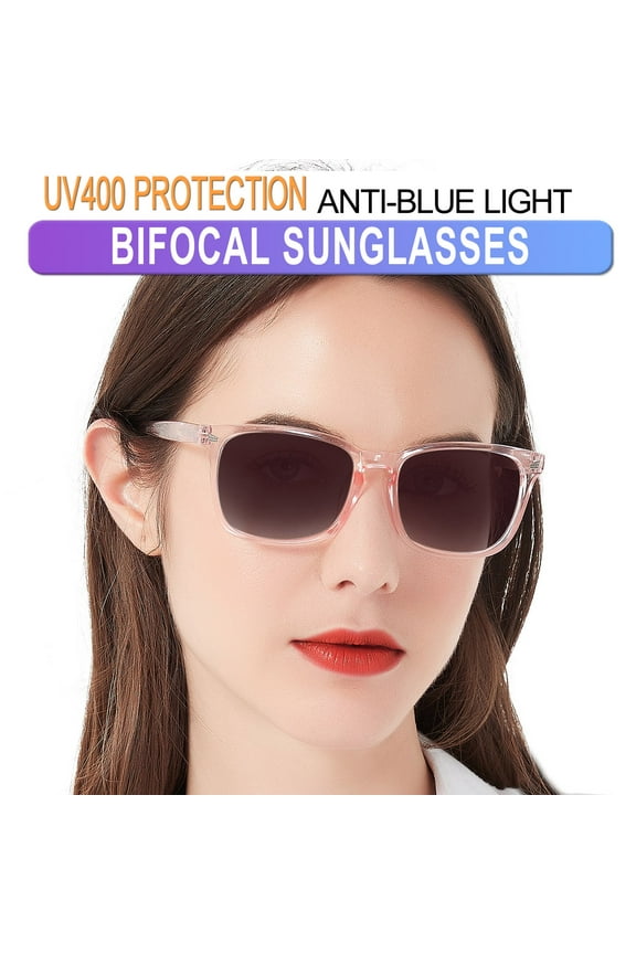 Bifocal Reading Sunglasses Women Trendy Square Outdoor Readers 0.0 1.0 1.5 2.0 2.5 3.0 3.5 4.0 (Pink, 1.00)