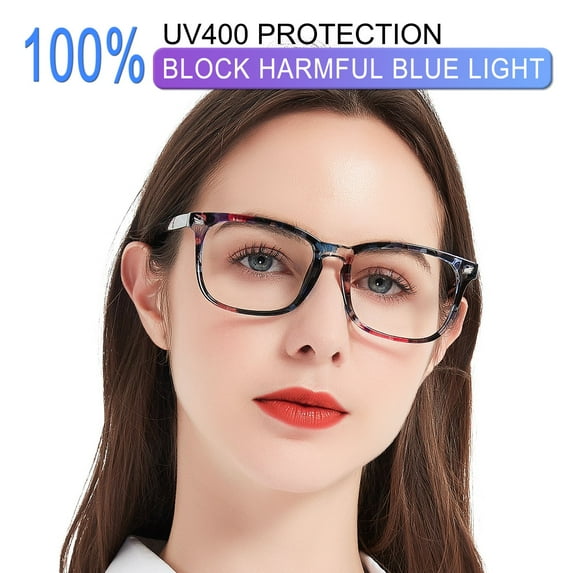 MARE AZZURO Blue Light Blocking Glasses Women, Ladies Computer Gaming Glasses for Anti Eye Strain, Glare, UV400 (Black Floral, 0) Composite Lens