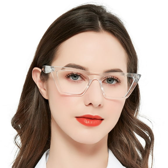 MARE AZZURO Cat Eye Reading Glasses Women Oversized Readers 1.0 1.25 1.5 1.75 2.0 2.25 2.5 2.75 3.0 3.5 4.0 5.0 6.0 (Transparent, 4.00)with Flexible Spring Hinge, Polycarbonate Lens