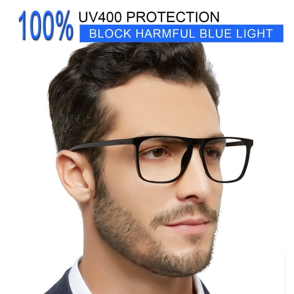 MARE AZZURO Large Blue Light Blocker Reading Glasses Men Light Computer Readers Black