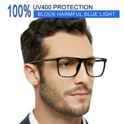 MARE AZZURO Oversized Blue Light Computer Glasses Men Digital Screen Reader Black, 0