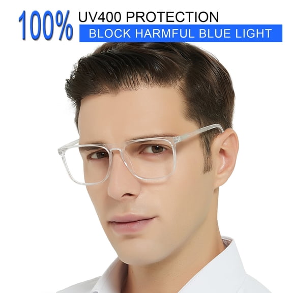 MARE AZZURO Oversized Blue Light Computer Glasses Men Digital Screen Reader 0 1.0 1.25 1.5 1.75 2.0 2.25 2.5 2.75 3.0 3.5 4.0 5.0 6.0 (Clear, 0) Composite Lens