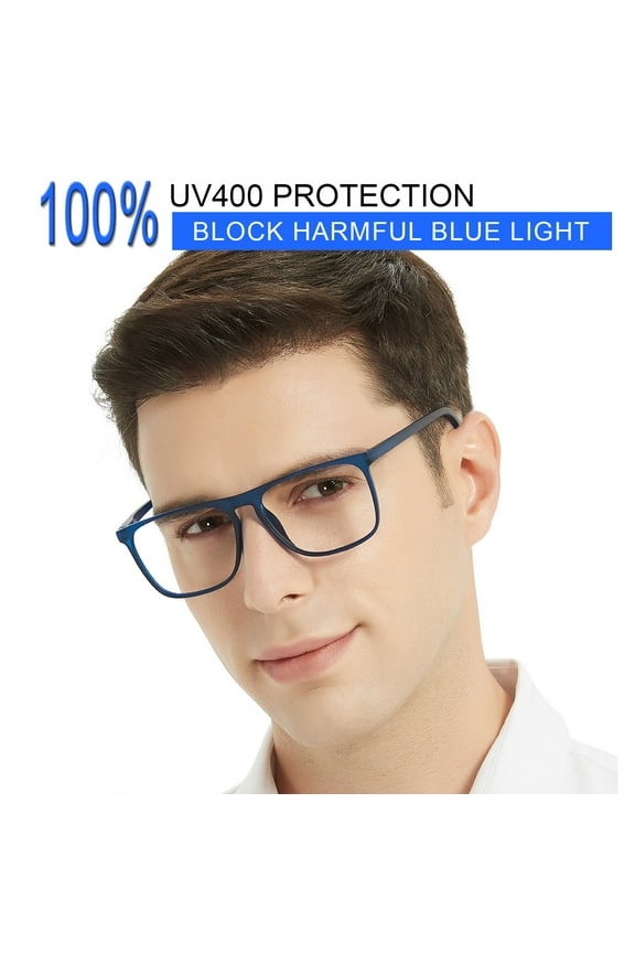 Oversized Blue Light Computer Glasses Men Digital Screen Reader 0 1.0 1.25 1.5 1.75 2.0 2.25 2.5 2.75 3.0 3.5 4.0 5.0 6.0 (Matt blue, 0) Composite Lens