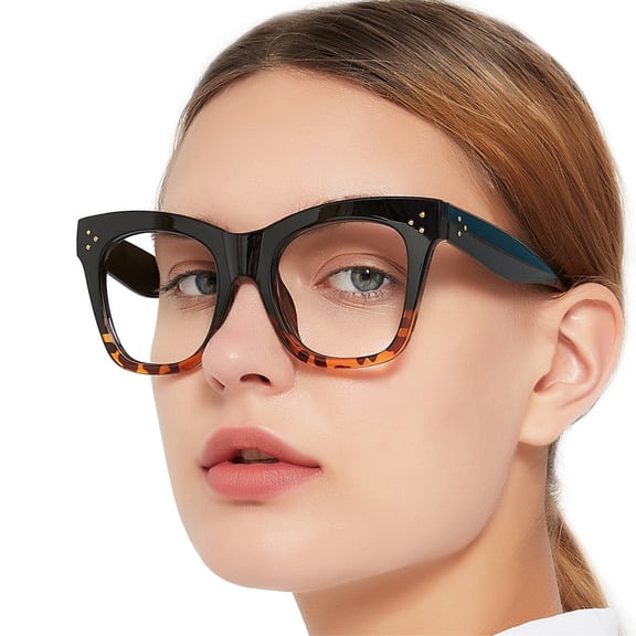 MARE AZZURO Oversized Reader Glasses Women Trendy Large Readers 0.0 1.0 1.25 1.5 1.75 2.0 2.25 2.5 2.75 3.0 3.5 4.0(Black/Leopard, 275) Composite Lens