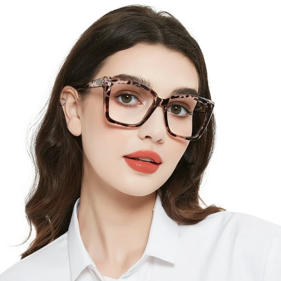 MARE AZZURO Trendy Oversized Square Reading Glasses for Women 1.25, Lightweight Durable Leopard Frames