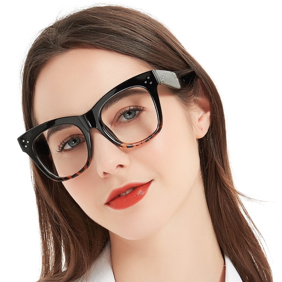 MARE AZZURO Oversized Reading Glasses Women Big Square Readers 100 150 200 250 300 350 (Black-brown, 2.50)
