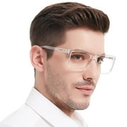 MARE AZZURO Men Reading Glasses 2.75 Oversized Square Readers for Big Face, Transparent