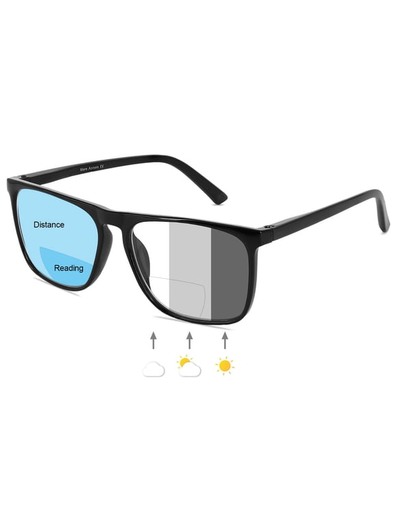 Photochromic Bifocal Reading Glasses Men Blue Light Blocking Readers Sunglasses 1.0 1.5 2.0 2.5 3.0 3.5 4.0 (Black, 1.50) with Polycarbonate Lens