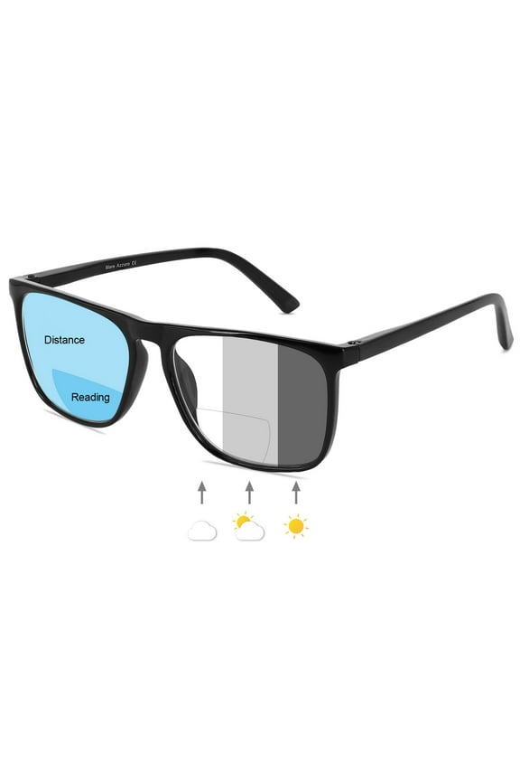 Photochromic Bifocal Reading Glasses Men Blue Light Blocking Readers Sunglasses 1.0 1.5 2.0 2.5 3.0 3.5 4.0 (Black, 2.50) with Polycarbonate Lens