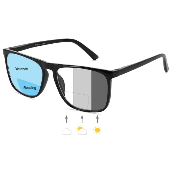 MARE AZZURO Photochromic Bifocal Reading Glasses Men Blue Light Blocking Readers Sunglasses 1.0 1.5 2.0 2.5 3.0 3.5 4.0 (Black, 3.00) with Polycarbonate Lens