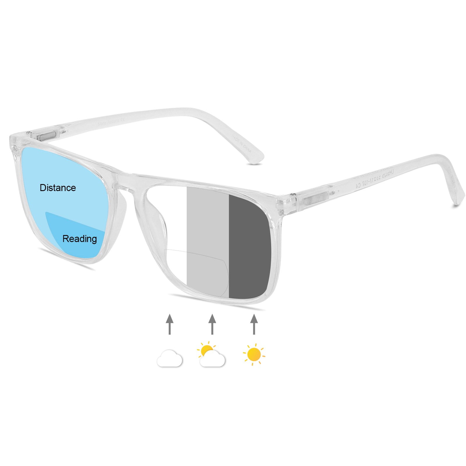 MARE AZZURO Photochromic Bifocal Reading Glasses Men Blue Light Blocking Readers Sunglasses 1.0 1.5 2.0 2.5 3.0 3.5 4.0 (Transparent, 1.50) with Polycarbonate Lens