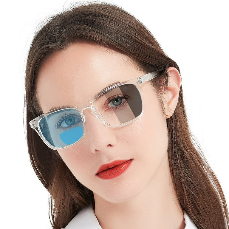 MARE AZZURO Photochromic Bifocal Reading Glasses Women Blue Light Blocking  Square Readers Sunglasses 1.0 1.5 2.0 2.5 3.0 3.5 4.0 (Transparent, 3.50)